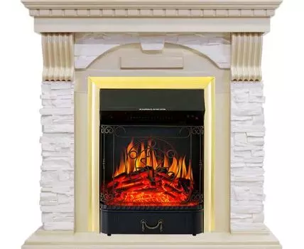 Каминокомплект Dublin - Слоновая кость с патиной / Сланец крем с очагом Majestic FX Brass