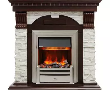 Каминокомплект Dublin - Темный дуб / Сланец белый с очагом Chesford
