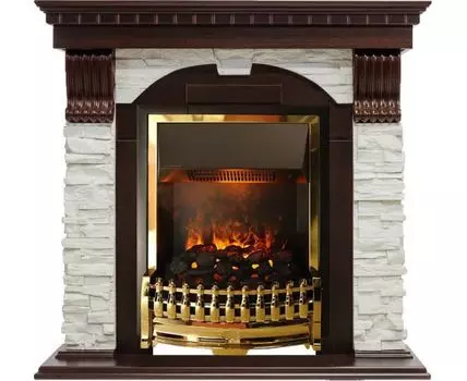 Каминокомплект Dublin - Темный дуб / Сланец белый с очагом Atherton