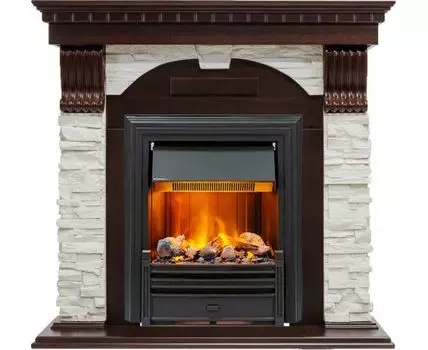 Каминокомплект Dublin - Темный дуб / Сланец белый с очагом Brookline Black