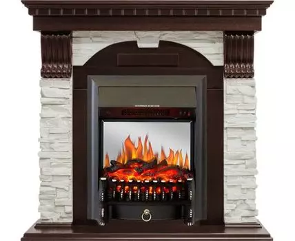 Каминокомплект Dublin - Темный дуб / Сланец белый с очагом Fobos FX M Black