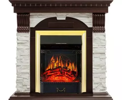 Каминокомплект Dublin - Темный дуб / Сланец белый с очагом Majestic FX Brass
