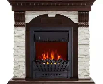 Каминокомплект Dublin - Темный дуб / Сланец белый с очагом Aspen Black