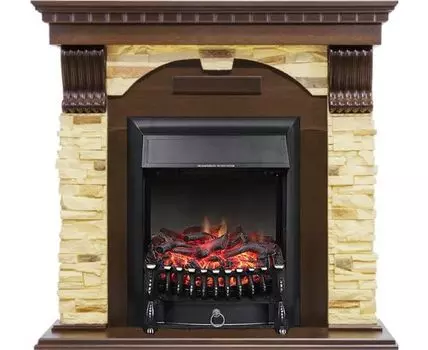 Каминокомплект Dublin - Темный дуб / Сланец с очагом Fobos FX Black