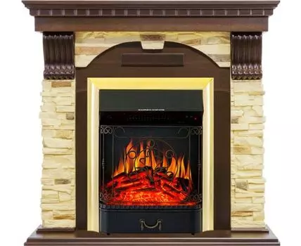 Каминокомплект Dublin - Темный дуб / Сланец с очагом Majestic FX Brass