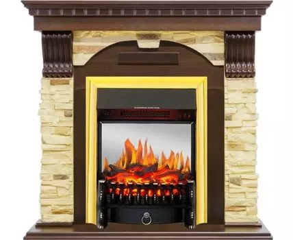 Каминокомплект Dublin - Темный дуб / Сланец с очагом Fobos FX M Brass