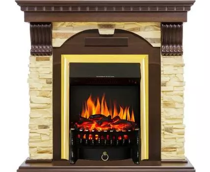 Каминокомплект Dublin - Темный дуб / Сланец с очагом Fobos FX Brass