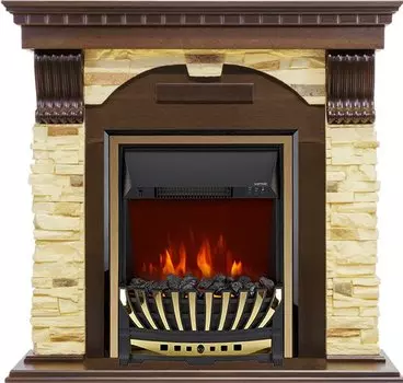 Каминокомплект Dublin - Темный дуб / Сланец с очагом Aspen Gold