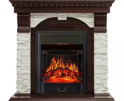 Каминокомплект Dublin угловой - Темный дуб / Сланец белый с очагом Majestic FX Black