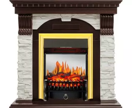 Каминокомплект Dublin угловой - Темный дуб / Сланец белый с очагом Fobos FX M Brass