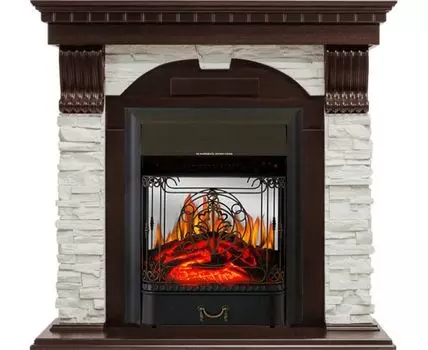 Каминокомплект Dublin угловой - Темный дуб / Сланец белый с очагом Majestic FX M Black