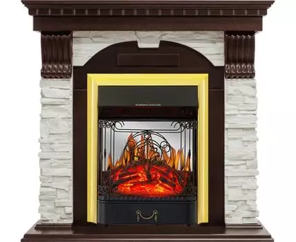 Каминокомплект Dublin угловой - Темный дуб / Сланец белый с очагом Majestic FX M Brass