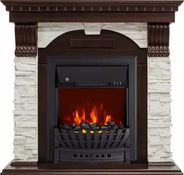 Каминокомплект Dublin угловой - Темный дуб / Сланец белый с очагом Aspen Black