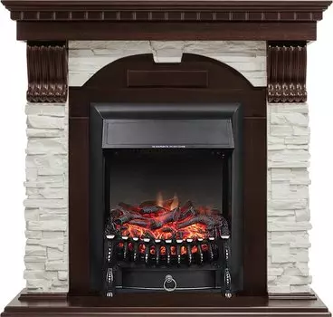 Каминокомплект Dublin угловой - Темный дуб / Сланец белый с очагом Fobos FX Black