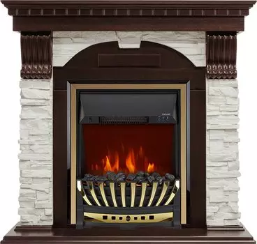 Каминокомплект Dublin угловой - Темный дуб / Сланец белый с очагом Aspen Gold