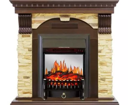 Каминокомплект Dublin угловой - Темный дуб / Сланец с очагом Fobos FX M Black