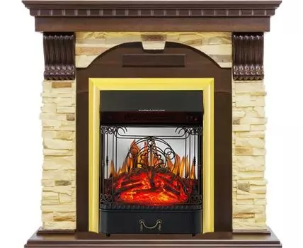 Каминокомплект Dublin угловой - Темный дуб / Сланец с очагом Majestic FX M Brass
