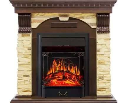 Каминокомплект Dublin угловой - Темный дуб / Сланец с очагом Majestic FX Black