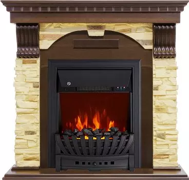 Каминокомплект Dublin угловой - Темный дуб / Сланец с очагом Aspen Black