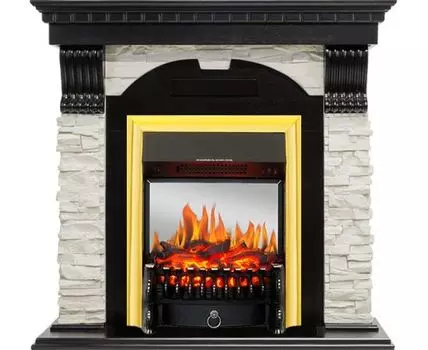 Каминокомплект Dublin - Венге / Сланец белый с очагом Fobos FX M Brass