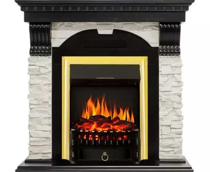 Каминокомплект Dublin - Венге / Сланец белый с очагом Fobos FX Brass