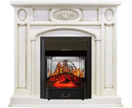 Каминокомплект Florence - Слоновая кость с патиной с очагом Majestic FX M Black