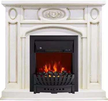 Каминокомплект Florence - Слоновая кость с патиной с очагом Aspen Black