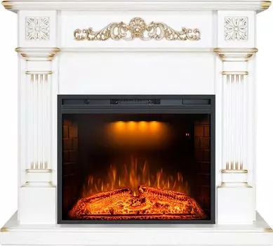 Каминокомплект Florina - Белый дуб, патина золото с очагом Emerald 28