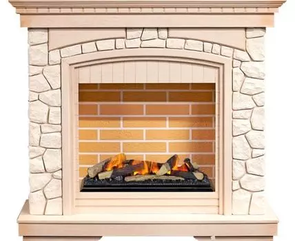 Каминокомплект Glasgow - Слоновая кость с патиной/Белый с очагом Cassette 600 LNH-INT (с дровами)