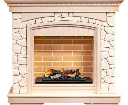 Каминокомплект Glasgow - Слоновая кость с патиной/Белый с очагом Cassette 400 LNH-INT (с дровами)