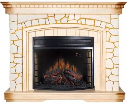 Каминокомплект Glasgow - Слоновая кость с патиной с очагом Dioramic 28 LED FX