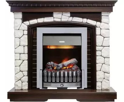 Каминокомплект Glasgow - Темный дуб / Белый с очагом Danville Chrome FB2