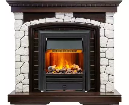 Каминокомплект Glasgow - Темный дуб / Белый с очагом Brookline Black