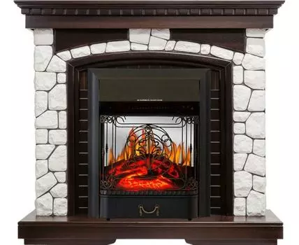Каминокомплект Glasgow - Темный дуб / Белый с очагом Majestic FX M Black