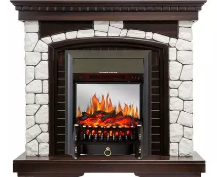 Каминокомплект Glasgow - Темный дуб / Белый с очагом Fobos FX M Black