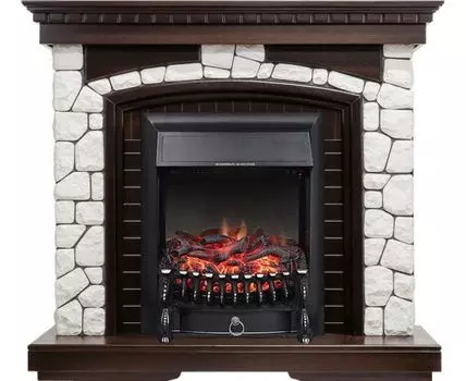 Каминокомплект Glasgow - Темный дуб / Белый с очагом Fobos FX Black