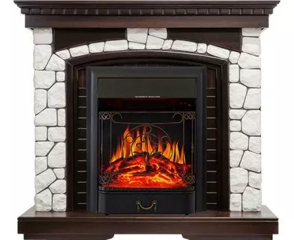 Каминокомплект Glasgow - Темный дуб / Белый с очагом Majestic FX Black