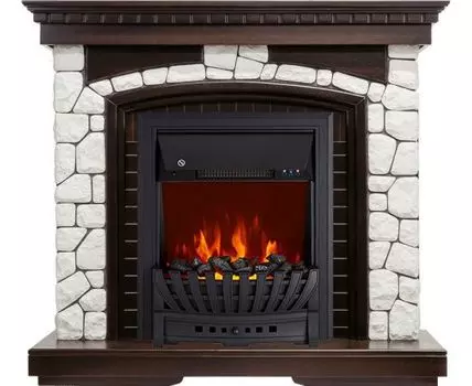 Каминокомплект Glasgow - Темный дуб / Белый с очагом Aspen Black