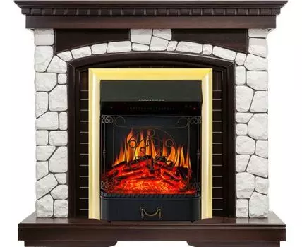 Каминокомплект Glasgow - Темный дуб / Белый с очагом Majestic FX Brass