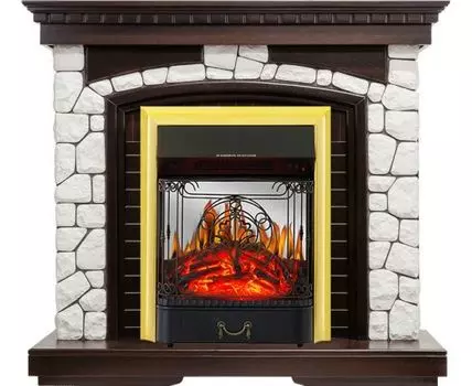 Каминокомплект Glasgow - Темный дуб / Белый с очагом Majestic FX M Brass