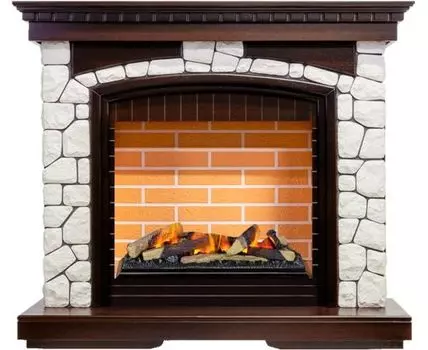 Каминокомплект Glasgow - Темный дуб/Белый (Высота 1080 мм) с очагом Cassette 600 LNH-INT (с дровами)