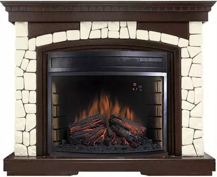 Каминокомплект Glasgow - Темный дуб / Белый (Высота 1100мм) с очагом Dioramic 28 LED FX