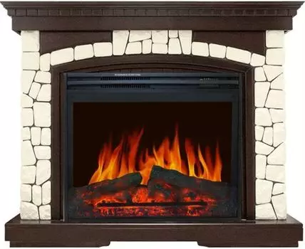 Каминокомплект Glasgow - Темный дуб / Белый (Высота 1100мм) с очагом Jupiter FX New