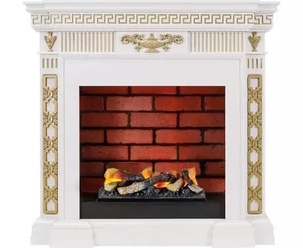 Каминокомплект Greece - Белый с золотом с очагом Cassette 400 LNH-INT (с дровами)