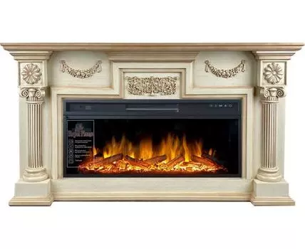 Каминокомплект London - Слоновая кость с патиной (Ширина 1490 мм) с очагом Vision 42 LOG LED