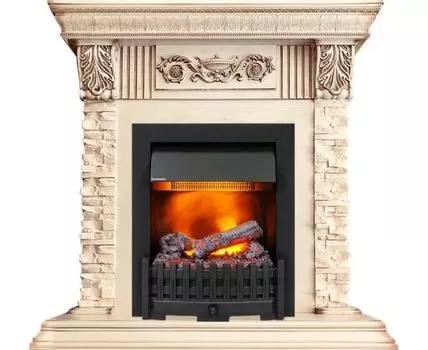 Каминокомплект Luxemburg (каменный) - Сланец/Cлоновая кость с патиной с очагом Danville Black FB2