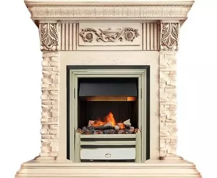 Каминокомплект Luxemburg (каменный) - Сланец/Cлоновая кость с патиной с очагом Cavendish