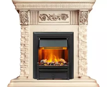 Каминокомплект Luxemburg (каменный) - Сланец/Cлоновая кость с патиной с очагом Brookline Black