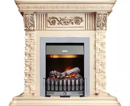 Каминокомплект Luxemburg (каменный) - Сланец/Cлоновая кость с патиной с очагом Danville Chrome FB2