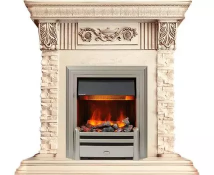 Каминокомплект Luxemburg (каменный) - Сланец/Cлоновая кость с патиной с очагом Chesford